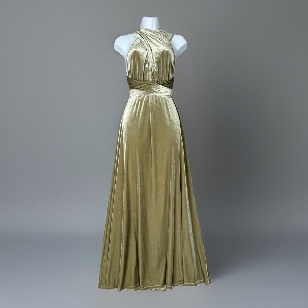 Revelry Womens Dress XS Green Micah Convertible Velvet Gown Bridesmaid Formal